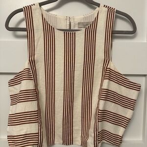 LOFT Striped Cream and Brown Linen Women's Top